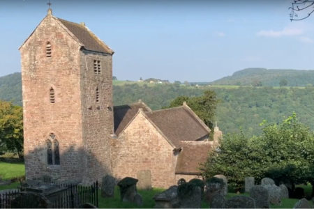 Penallt Old Church with view of Wye Valley